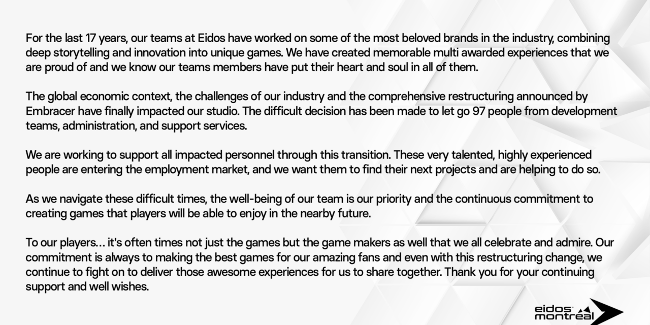 Embracer Group Now Laying Off Eidos Montreal Staff